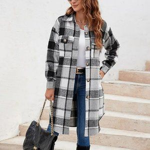 Plaid Shacket Button Down Flannel Shirt Tartan Long Jacket Woolen Co